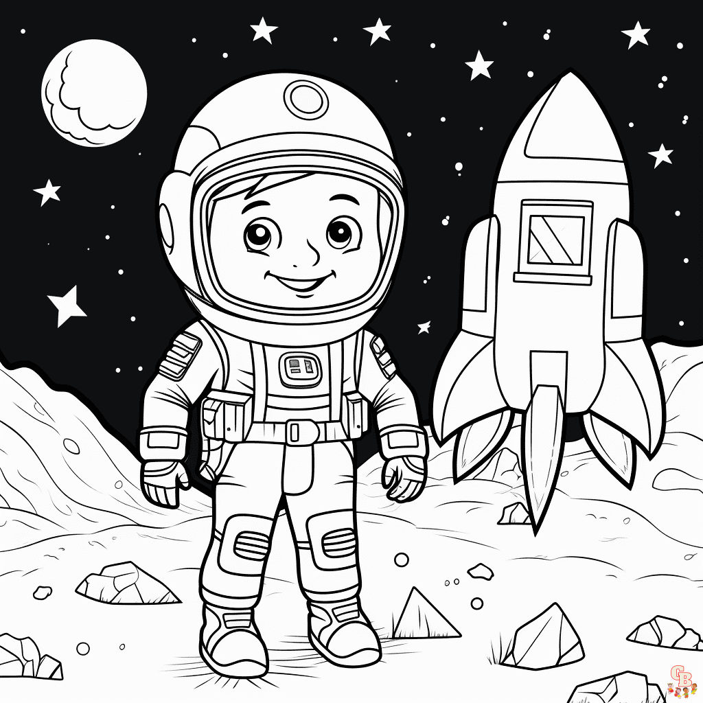 astronaut mit rakete zum ausmalbild