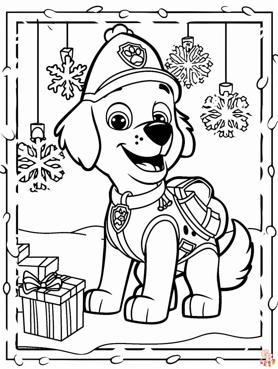 Ausmalbilder Paw Patrol Weihnachten fröhlicher neben Geschenken