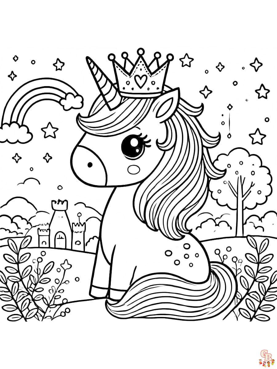 Märchenhaftes Einhorn mit Krone Ausmalbild mit Sterne