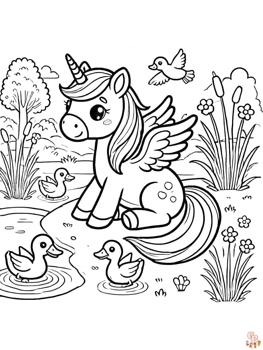 Friedliche Galupy Unicorn Ausmalbilder mit Einhorn und Natur