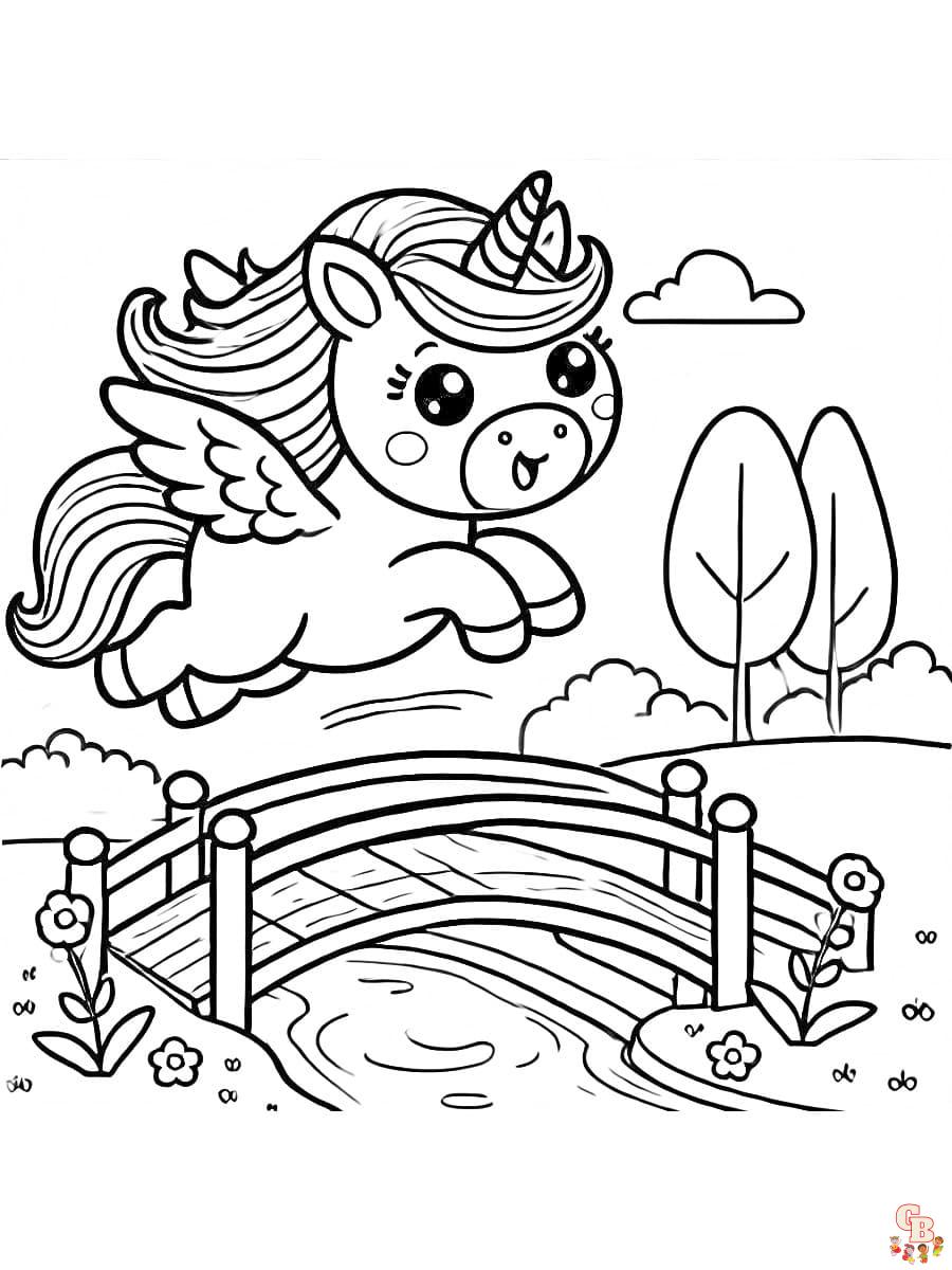 Lebendige Galupy Unicorn Ausmalbilder mit Fluss und Blumenv