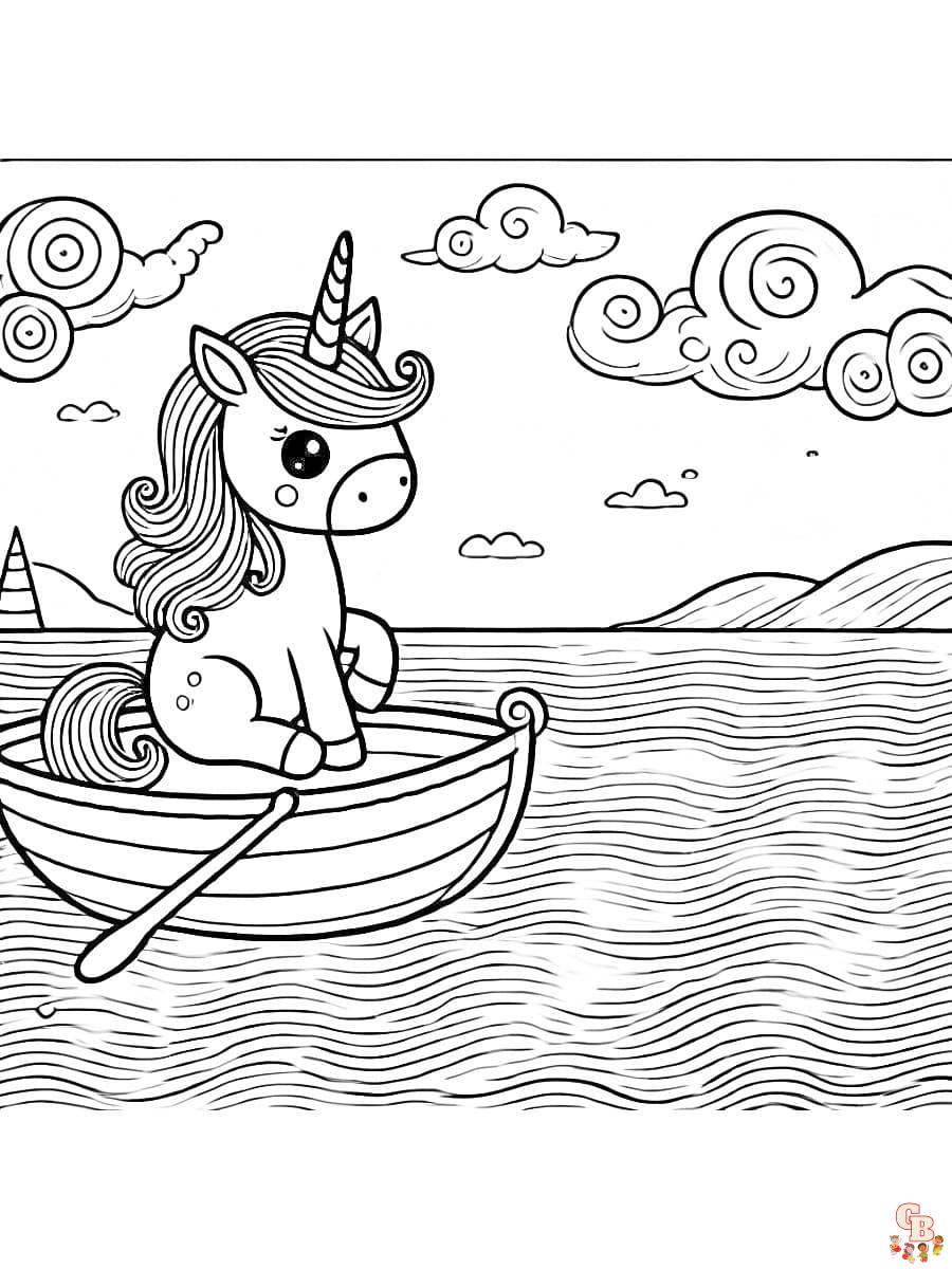 Unicorn einhorn ausmalbild sitzt im Boot